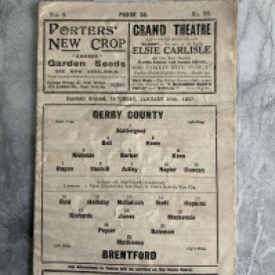 36/37 Derby County v Brentford Football Programme: FA Cup match in good condition with no team changes.