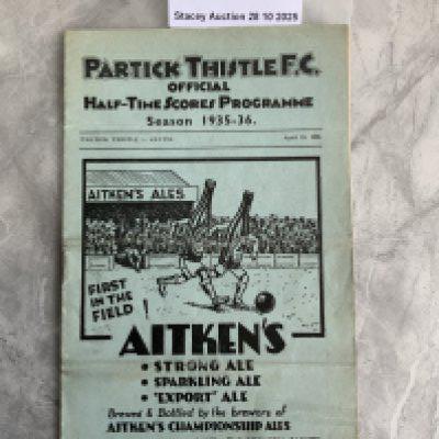 35/36 Partick Thistle v Celtic Football Programme: Scottish 1st Division match in excellent condition with no team changes. Celtic were champions.