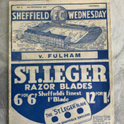 37/38 Sheffield Wednesday v Fulham Football Programme: 2nd Division match in good condition with no team changes. Rusty staples holding firm.