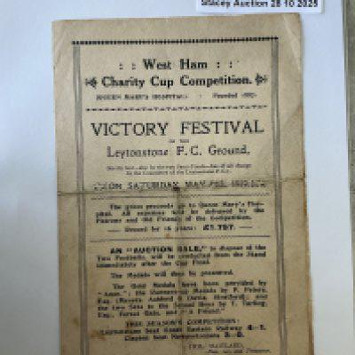 1918 - 1919 West Ham Charity Cup Final Football Programme: Leytonstone v Clapton final with programme doubling up as West Ham v Walthamstow Schools. Fair condition with no team changes. Wear to folding and a couple of small tears.