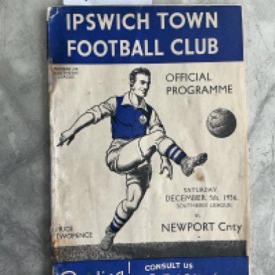 36/37 Ipswich Town v Newport County Football Programme: Staples have rusted away leaving holes and marks even after repair. Southern League programme is complete with no other faults.