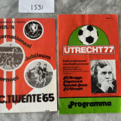 1970s Ipswich European Tournament Football Programmes: 1975 FC Twente and 1977 Utrecht fold. Good. (2)