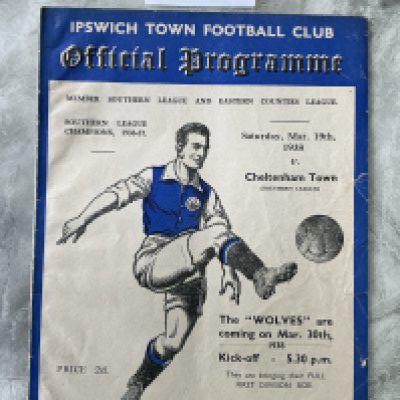 37/38 Ipswich v Cheltenham Town Football Programme: Southern League 16 page programme in fair/good condition. Some small tears to right hand border.