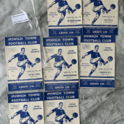56/57 Ipswich Town Reserve Home Football Programmes: Football Combination matches v Tottenham Portsmouth Northampton Norwich Reading Watford and Luton. Very good. (7)