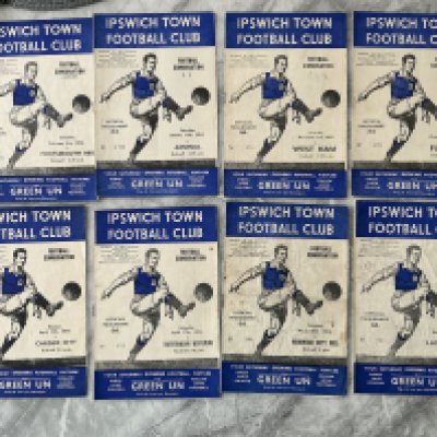 53/54 Ipswich Town Reserve Home Football Programmes: Football Combination matches v Tottenham Portsmouth Norwich Cardiff West Ham Fulham Arsenal and Luton. Good with 3 having score to cover. (8)