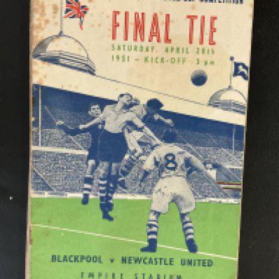 1951 FA Cup Final Programme + Brochure: Blackpool v Newcastle programme is fair and Evening Chronicle Newcastle Journal booklet is poor/fair due to taped spine. (2)