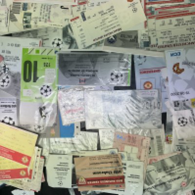 Manchester United European Competition Football Tickets: 1992 - 2009 with 135 home and 73 away. Includes UEFA Cup and ECWC tickets. Press and player tickets/passes included with some signed. Duplication. (200+)