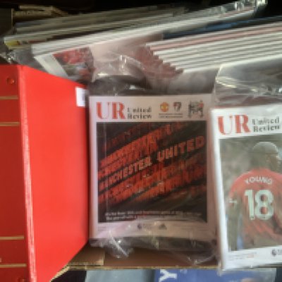 Manchester United Football Programmes: Homes include 2018/19 x 28, 2016/17 x 16, 2014/15 x 11, 2010/11 x 16, 2002/03 x 18 plus from 2005/06 x 12 aways. All programmes in excellent condition. C/W 3 official binders.