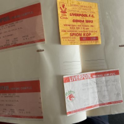 Liverpool Complete European Football Ticket Collection: Complete run of all European home tickets from 1991 - 1992 to 2015 - 2016. Neatly displayed in folder and in good condition. (106)