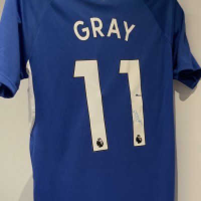 Everton Gray Signed Replica Football Shirt: Hummel short sleeve name and number shirt with tags signed to rear by the player.