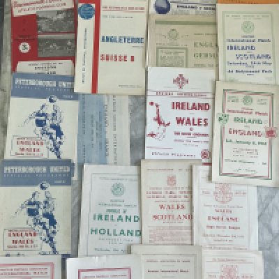 1950s Amateur International Football Programmes: Some harder to obtain programmes and some small grounds. England matches at Tottenham Leeds Peterborough Bournemouth Ilford Swindon Crystal Palace and Wembley. Wales homes at Bangor Newtown Newport Llandudno Llanidloes, Ireland at Dalymount Park Coleraine. There are some Olympic Games 1956 in Australia and some played abroad to include 1954 Holland v England, 1957 Switzerland v England, France v England, 1959 Germany v Poland, Austria v Czechoslovakia. Mainly excellent with duplication and all 1950s. (83)