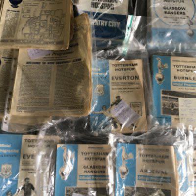 Tottenham Home Football Programmes: 50 from the 50s, 8 x 60/61, and approximately 180 more from the 60s and 50 from the early 70s. 52/53 x 18, 59/60 x 23, Instructions to sell. Very good except 50s which are mixed conditions. (est 280+)
