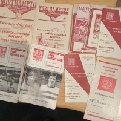 Northampton Norwich + Nottingham Forest Football Programmes: Northampton + Norwich collections have 10 x 1950s, 45 x 1960s and include 51/52 Northampton v Shrewsbury, 60/61 Accrington, 65/66 Leeds December postponed, 1974 Liverpool Bowen Testimonial. Norwich includes 55/56 Southampton, 59/60 Fulham Friendly and 1961/2 Peterborough Friendly. Nottingham Forest has 13 x 1950s, 39 x 1960s and includes 54/55 Newcastle, 76/77 Leyton Orient Anglo-Scottish Cup Final. Good with no duplication. (133)