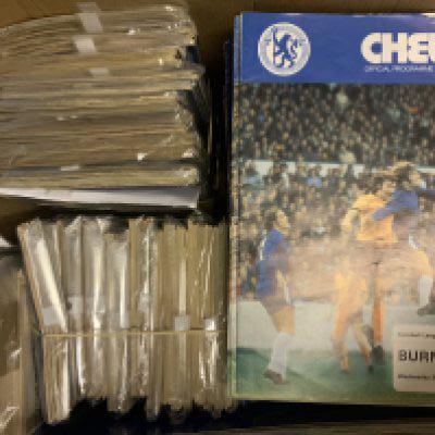 Chelsea Football Programme Collection: 39/40 v Bolton 26/8/1939,1940s x 7 including 46/47 Bolton 1st game after war, 1950s x 139 including 17 from championship season 54/55, 1960s x 192, 1970-1973 x 65 and 1973/4 onwards x 100. Lots of modern big match/special issues. Programmes include League, FAC, League Cup, European, Friendly and miscellaneous games @ Stamford Bridge. Fair condition with around 20 having tokens cut out and 51/52 and 52/53 seasons with some having numbers written on the cover. Not the usual heavily rusted staples in this period. Few yearbooks included. (500+)