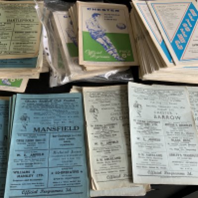 Chester Home Football Programmes: 11 from the 50s plus a further 100+ from the 60s which include 2 near complete sets. Also 100+ from the mid to late 70s. Instructions to sell. Very good. (est 230+)