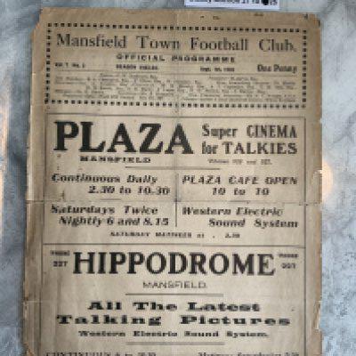 33/34 Mansfield Town v Rotherham Football Programme: 4 pager is poor with tears and some pieces missing to border not affecting any text. No team changes.