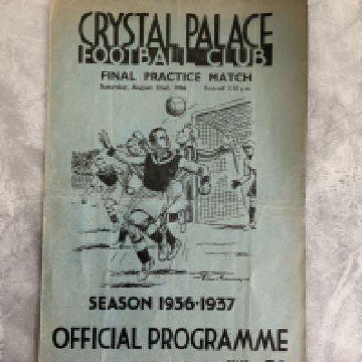 36/37 Crystal Palace Practice Match Football Programme: Cardinal + Blue v Blues dated 22 8 1936 in good condition with no team changes. Pencilled ticks to team page. Fold.