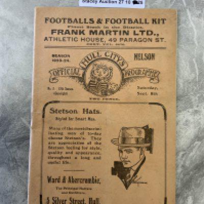 1923 - 1924 Hull City v Nelson Football Programme: Excellent condition division two programme with no team changes. Spine professionally repaired.