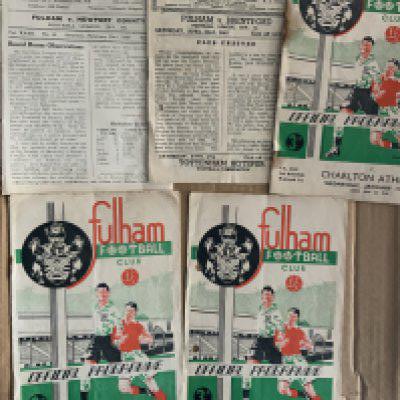 28/29 Fulham v Newport County Football Programme: Ex bound with no covers. C/W 4 late 40s Fulham homes in mainly poor condition. Instructions to sell. (5)