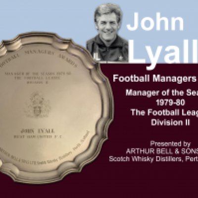 John Lyalls West Ham 79/80 Manager Of The Season Award: Silver plate issued by Bells Whisky to Lyall who won the FA Cup. West Ham are still the last team from a lower division to win the FA Cup.