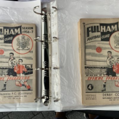 Fulham Complete Home Football Programmes: Complete run kept neatly in 3 folders from 52/53 to 63/64. Excellent condition. (12 seasons)