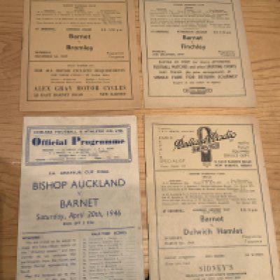 Barnet 1940s Football Programmes: 1946 Amateur Cup Final at Chelsea plus 3 home matches at Underhill all in very good condition with no writing. (4)