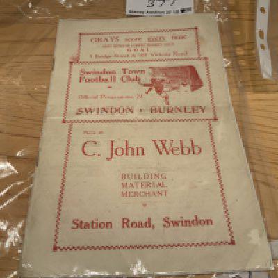 Swindon Town Football Programme Collection: Nice collection to include 32/33 Burnley FAC, 23 x 1950s, 19 x 1960s to include 51/52 Reading, 1957/8 All Stars XI Davies Testimonial, 61/62 Exeter Friendly and 1964/5 England Youth XI Friendly. Good with no duplication. (47)