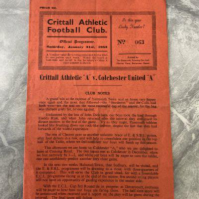 52/53 Crittall v Colchester United A Football Programme: Essex + Suffolk Border League with team changes dated 31 1 1953. Very good.