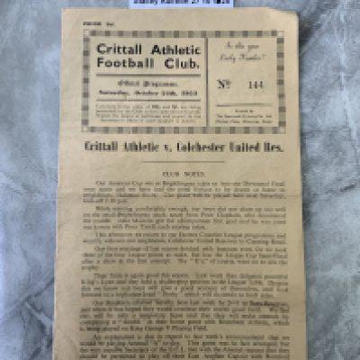 53/54 Crittall v Colchester United Reserves Football Programme: Eastern Counties League with team changes dated 24 10 1953. Very good with fold.