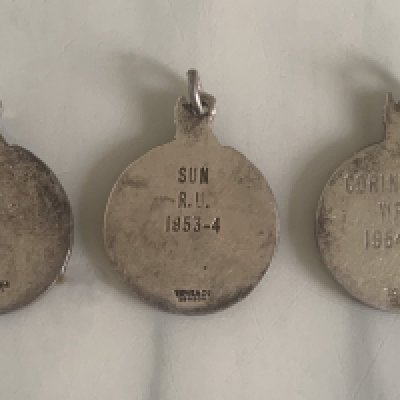 John Lyalls London Schools Football Association Medals: Five medals from 50/51 to 54/55 and some photos to accompany. All made by quality maker Toye + Co to include winners and runners up medals from The Charity Cup, Gill, Sun, Dewar and Corinthian competitions.