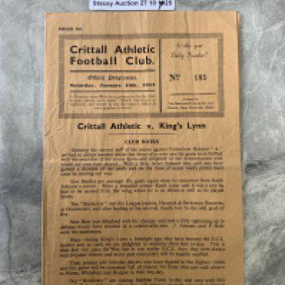 52/53 Crittall v Kings Lynn Football Programme: Eastern Counties League with team changes dated 10 1 1953. Good with fold.