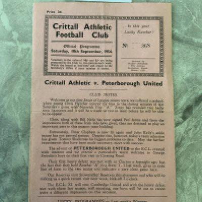 54/55 Crittall v Peterborough United Football Programme: Eastern Counties League match with team changes dated 18 9:1954. Very good.