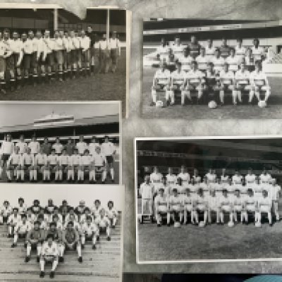 Tottenham Team Group Press Photos: Damaged 1929 group which could be trimmed and wont affect players picture. C/W team groups for 76/77 79/80 86/87 and 88/89. Excellent unless stated with press stamps to rear. (5)