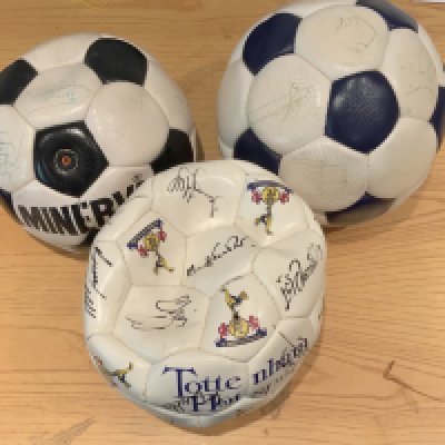 Tottenham Football Squad Signed Footballs: Three multi signed footballs from circa late 1980s. Two balls have pen signatures that are fading. Signatures include Clemence Stevens Roberts Allen Mabbutt and many more. (3)
