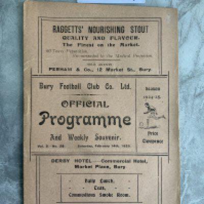 1924 - 1925 Bury v West Ham Football Programme: 1st Division match in very good condition with team no changes. Score written to team page.