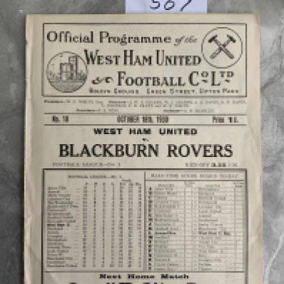 1930 - 1931 West Ham v Blackburn Football Programme: Excellent condition division one ex bound white programme with no team changes.