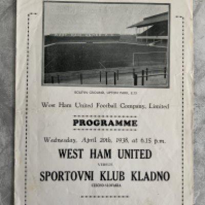 1937 - 1938 West Ham v Sportovni Klub Kladno Football Programme: Good condition friendly programme v the Czechoslovakian team with no team changes.