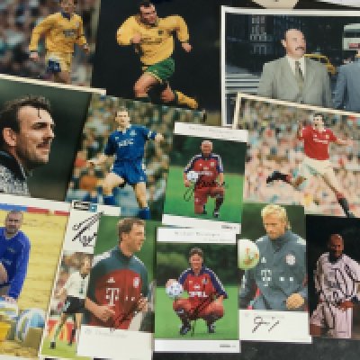 1990s Football Press Photos: Various sizes colour photos with some press stamps to rear. Some match action and some signed individual portraits. Instructions to sell. (80)