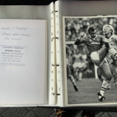 Everton Football Press Photos: Early 80s large photos of match action with press stamps and sometimes annotations to rear. (est 100)