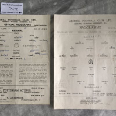 Arsenal v Millwall Single Sheet Football Programmes: 48/49 Football Combination and 57/58 London FA Cup. Both have writing and a small tear. (2)
