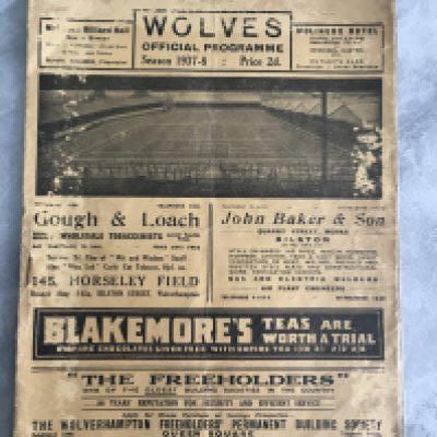 37/38 Wolves v Arsenal Football Programme: Covers have heavy wear and rear cover is missing a piece from corner. Inside good with no team changes