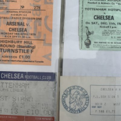 Chelsea Football Tickets: Folder containing nearly 80 tickets mainly from the 80s onwards of home and away.