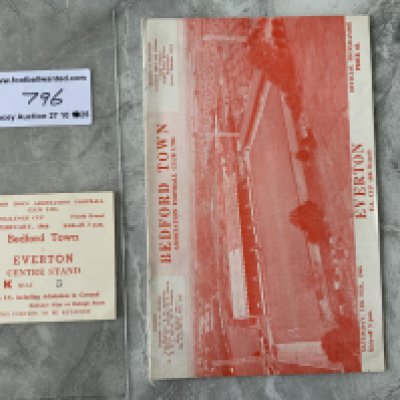 65/66 Bedford Town v Everton FA Cup Programme + Ticket: Rare ticket for the match at Bedford in the season Everton went on to win the FA Cup. Excellent with no writing to either. (2)
