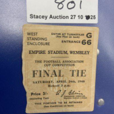 1948 FA Cup Final Ticket: Blackpool v Manchester United in good order although not torn correctly along perforations.