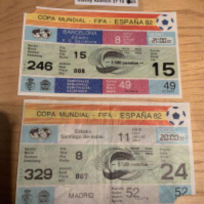 1982 World Cup Semi Final + Final Football Tickets: Semi final Italy v Poland and final Italy v West Germany both in excellent condition with a small piece torn from corner on each for entry. Genuine original tickets. (2)