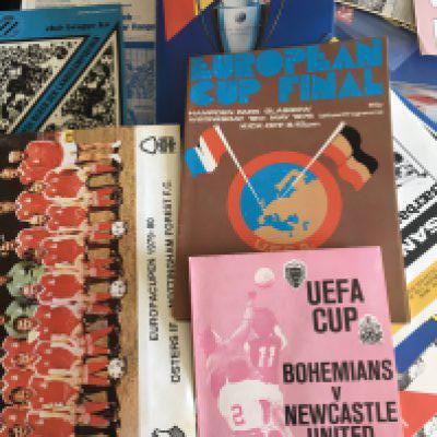 European Cup Football Programmes: Mainly involving British clubs both here and abroad. Includes many finals and must be viewed. Some nice items from all the various European competitions. (est 230+)