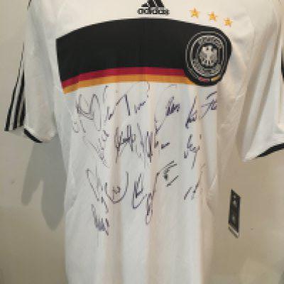Euro 2008 Germany Signed Football Shirt: Replica shirt signed by around 15 of the finalists. Size 2xl white Adidas shirt is brand new with tags.