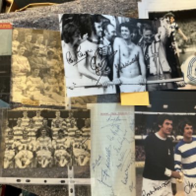 QPR Signed Football Photos: Large photos to include 7 signed by Stan Bowles plus Harris Francis McLintock and more. C/W 52/53 multi signed magazine team group.