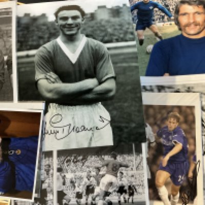 Signed Football Photos + Prints: Worth a look to include 15 Reading players from 2006/07, 8 Chelsea with Bentley Cooke Bridge Greaves, 20 Manchester City with Lee Summerbee Marsh Richards Law, Aston Villa with McPartland, Crowther Ross Barry Harewood, 6 Fulham with McBride Diop + 1975 FA Cup semi final programme and ticket, Wigan 02/03 signed squad, 45 Bolton with Lofthouse Speed Davies Pedersen Gardner Walker Reid Nolan plus 8 Leeds with McQueen Milner Beckford and Matteo. (130+)