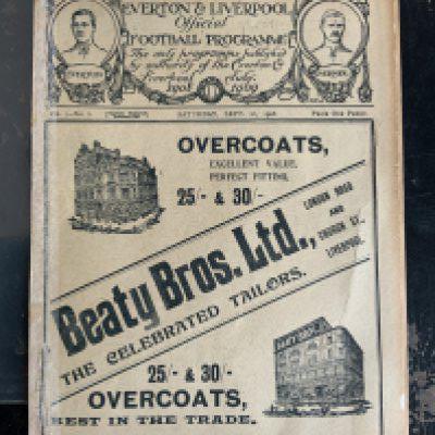 1908 - 1909 Liverpool v Manchester United Reserves Football Programme: Doubles up as Everton v Manchester City 1st team. Rare item which is ex bound with covers. Tear and spine repair.